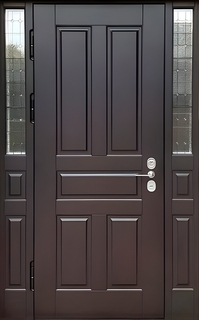 Парадная входная термодверь с боковыми вставками с витражным остеклением Парадная входная термодверь с боковыми вставками с витражным остеклением